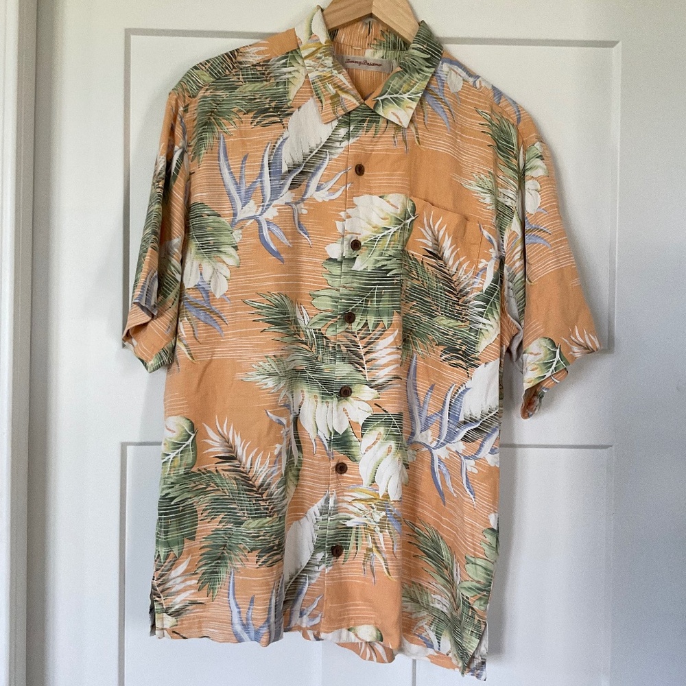 Tommy Bahama Men's Floral Tropical Leaf Silk Camp Shirt Multicolor Short Sleeve